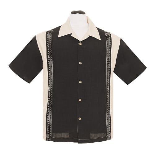 Klassisk stilet Button Up skjorte fra Steady Clothing. Beige med sort midterpanel med flotte kontraststikninger og sorte ærmer.