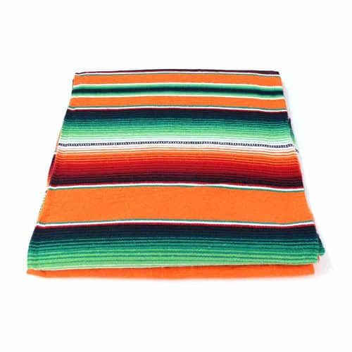 Mexicansk tæppe - sarape, Orange/grøn Originalt håndlavet mexicansk sarape tæppe, lavet i den traditionelle mexicanske vævning
