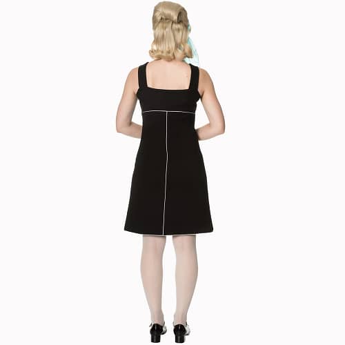 Mini-kjole i 60'er stil i sort og med hvide kanter.
