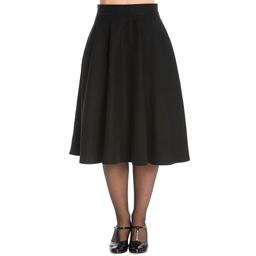 Charmerende og super klassisk retro-inspireret 50’er nederdel med vidde i flot sort fløjs lignende stof