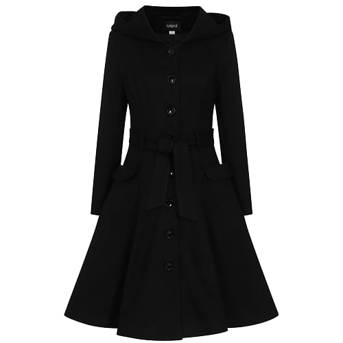Olivia Padded Hooded Swing frakke er en fantastisk 1950/60er'er frakke fra Collectif i sort.