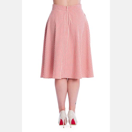 Klassisk retro-inspireret 50’er nederdel med vidde i klassiske rød/hvide gingham tern